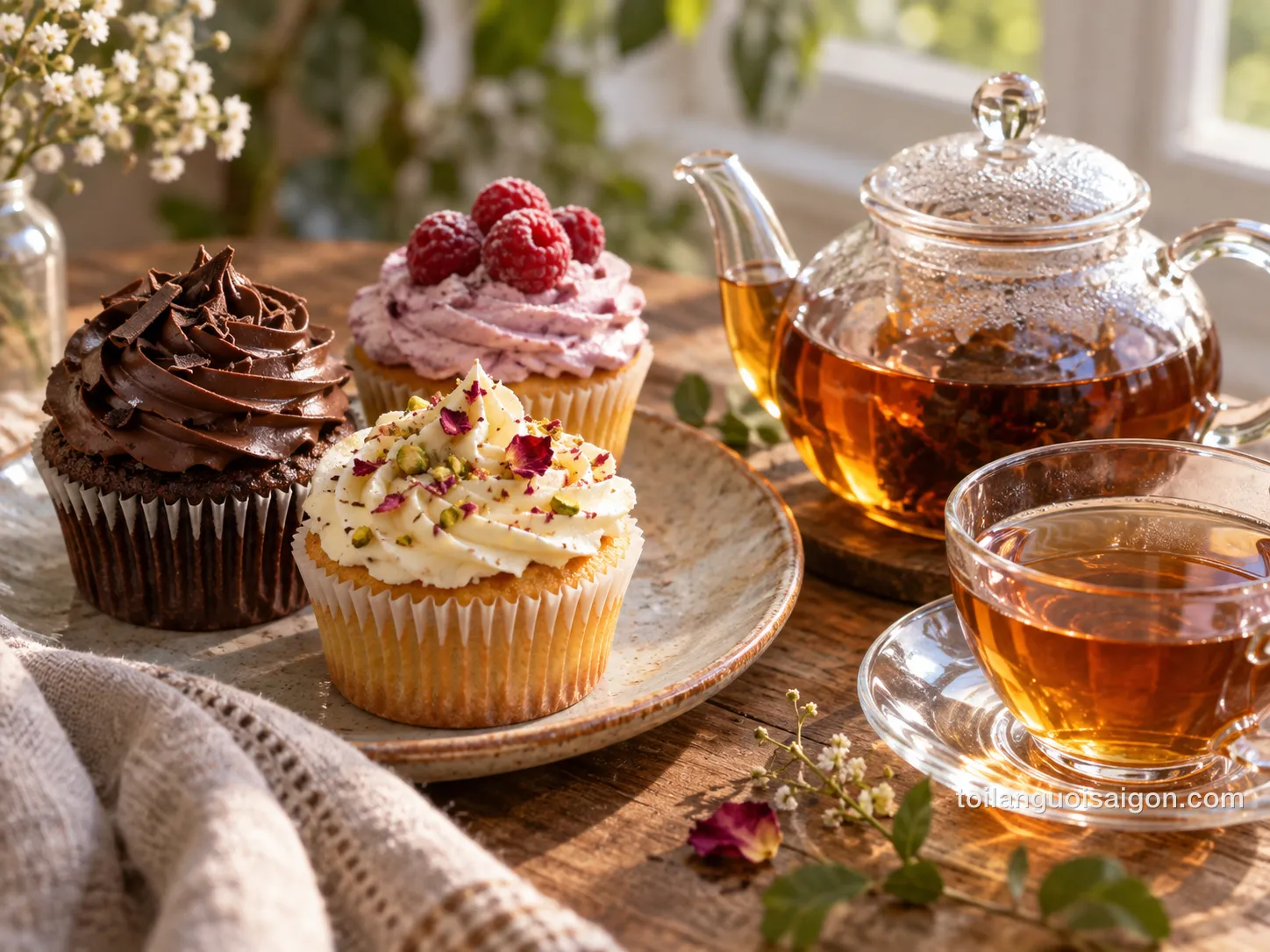 Ảnh minh họa Cupcake + trà