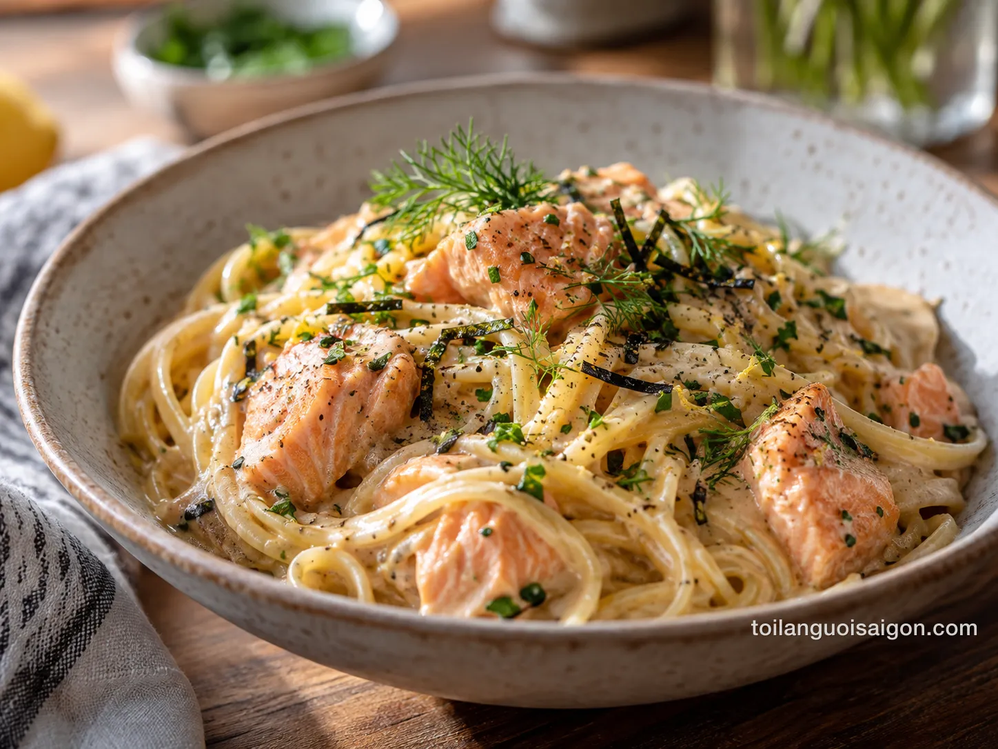 Ảnh minh họa Salmon Miso Cream Pasta